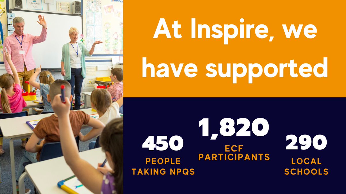 Inspire Learning Teaching School Hub NW (@inspiretshubnw) on Twitter photo Over the past 2.5 years, Inspire has had the pleasure of supporting local schools, teachers and leaders, across the Early Career Framework, National Professional Qualifications, and more.
We are very excited to continue to build on this teaching journey for another four years!✨ Over the past 2.5 years, Inspire has had the pleasure of supporting local schools, teachers and leaders, across the Early Career Framework, National Professional Qualifications, and more.
We are very excited to continue to build on this teaching journey for another four years!✨