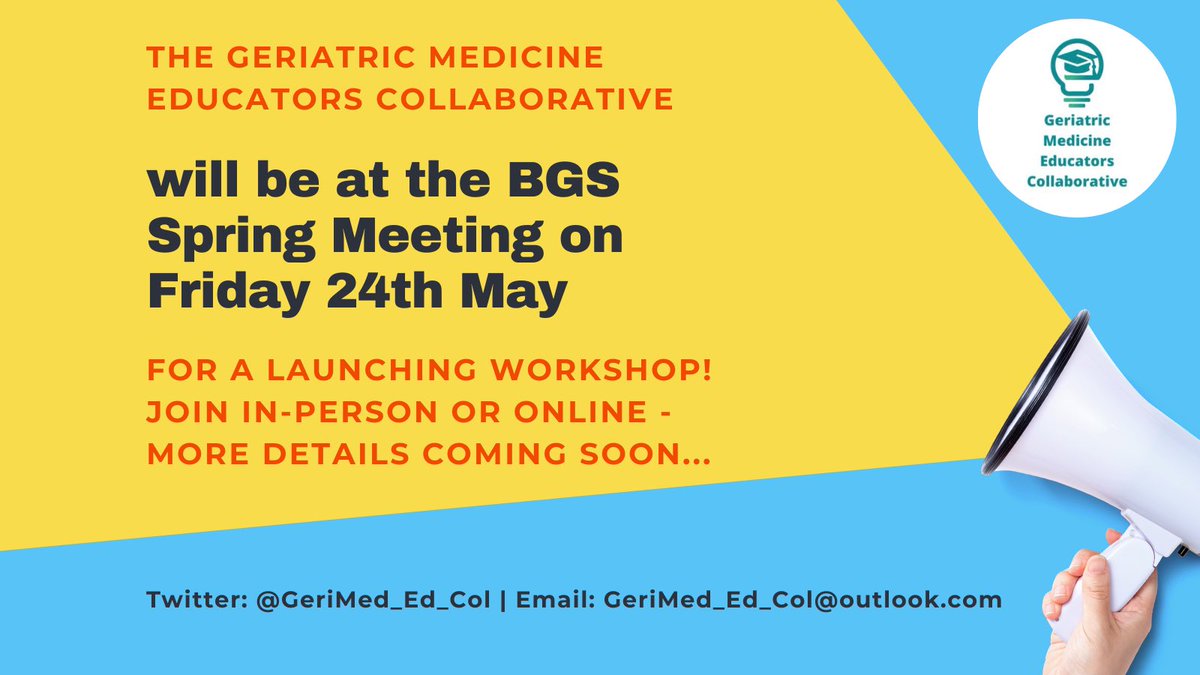 We’re delighted to be launching GMEC at the @GeriSoc Spring Meeting on Friday 24th May #BGSConf 🔥 Come along if you’re interested in #GerisMedEd - open to all, in-person and online ✨ More details coming soon… 👀 With @GraceInvaders @rebeccawinter27 @ellentu_tu 👯‍♀️