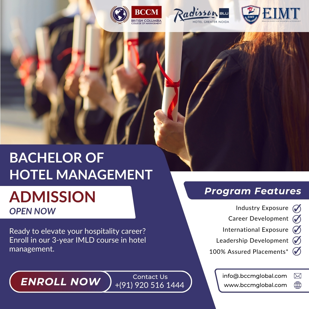 bccm_global's tweet image. Join the elite in hospitality with BCCM Global&apos;s Bachelor of Hotel Management. Enroll in our 3-year IMLD program and unlock a world of opportunities. #BCCMGlobal #HotelManagement #CareerSuccess #GlobalEducation #LeadershipDevelopment #EnrollNow #FutureLeaders #AssuredPlacements