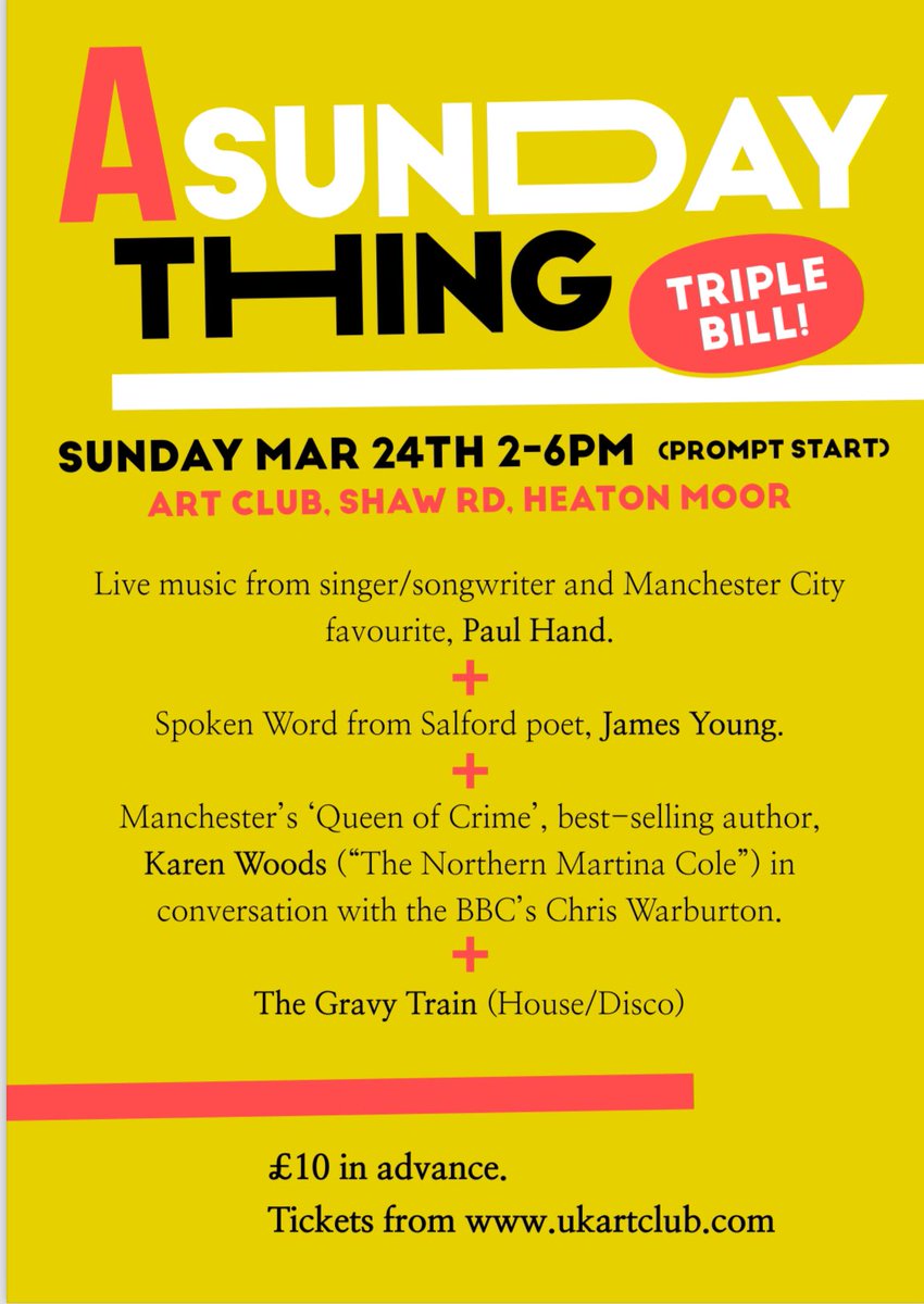 Apologies…just one for people round my way…. tickets running low for the next event I’m putting on. Do join us for what will be another great afternoon of live music @PaulHandMusic, conversation and, this time, Spoken Word 🎟️ ukartclub.com/a-sunday-thing