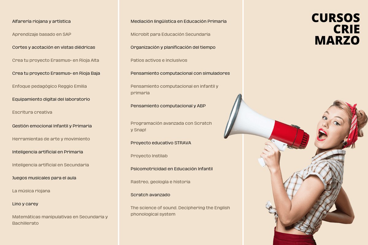 ¡Damos la bienvenida a marzo con una oferta de cursos muy 🔝 para el profesorado de La Rioja!

INSCRÍBETE AQUÍ
⬇️⬇️⬇️

larioja.org/edu-innovacion…