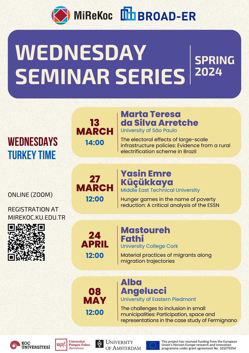 📢 Exciting news! Join us for the MiReKoc-BROAD-ER Wednesday Seminar Series for Spring 2024 🌟 Dive into migration & urban studies nexus. Don't miss out on invaluable insights! Register now via broad-er.eu/workshop/sprin…  📅 #Migration #UrbanStudies