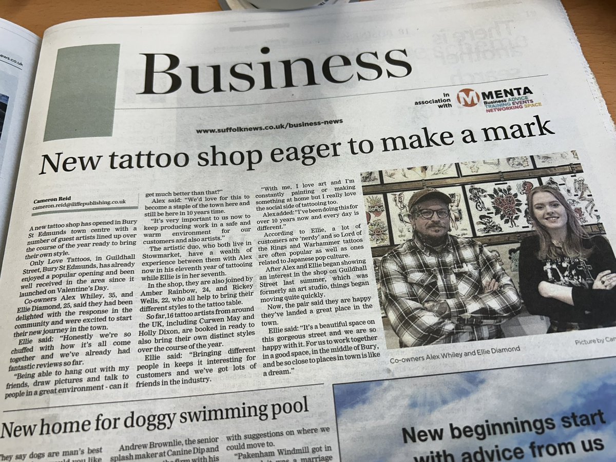 Good to see the usual good coverage of @ourburysteds BID businesses and/or partners in this week’s @buryfree including @Primark @BuryinBloom @AngelHotelBury & new business, Only Love Tattoos in Guildhall Street