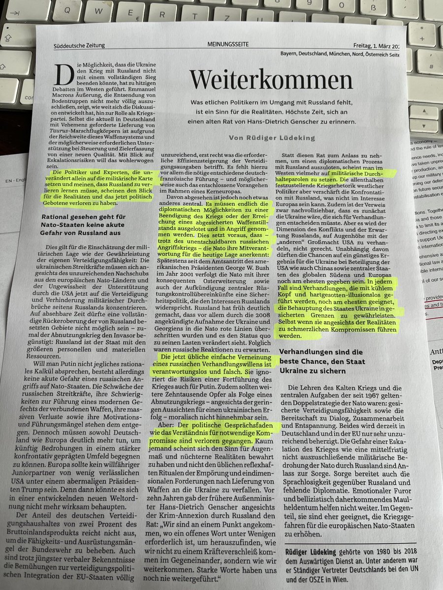 JohannesVarwick's tweet image. Hervorragendes Op-Ed in der Süddeutschen Zeitung von Botschafter  ⁦@LudekingRudiger⁩. Einer, der noch mit Genscher gearbeitet hat, der leider fast in Vergessenheit geraten ist.