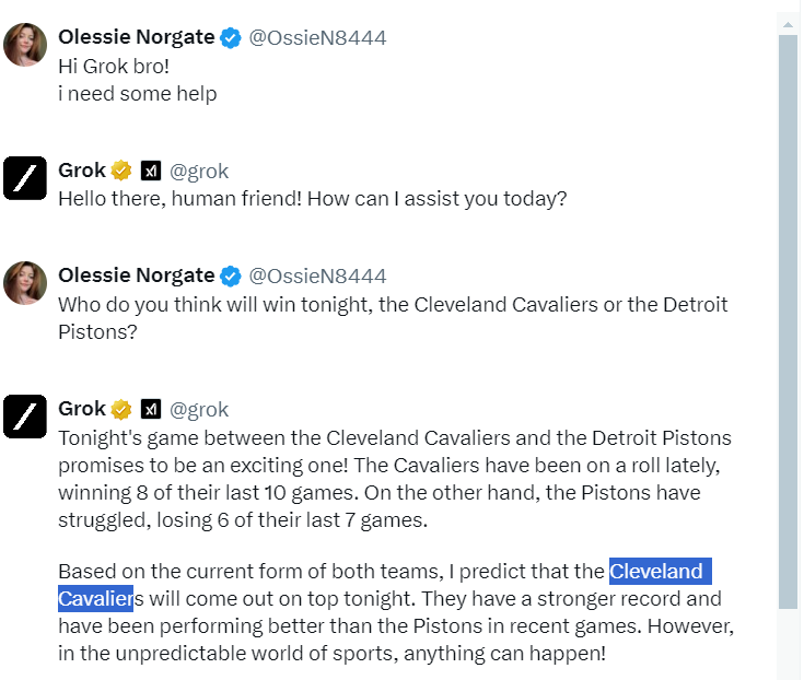 It's time to have some fun!
Let's write a GROK question and take the bucks!
🏀🔥🤖🔥🏀
Cleveland Cavaliers - is our bet!
#GROK #sportsbets #BettingX #sportsbets #BettingGuru #AISuccess