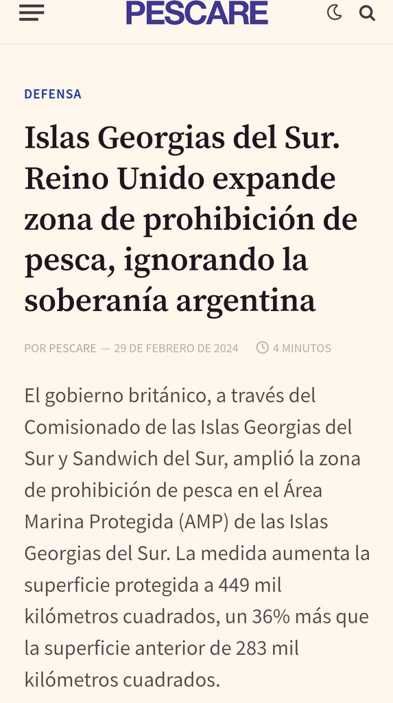 Mientras Milei nos distrae con su discurso de esta noche, los ingleses siguen avanzando en nuestro territorio. El "comisionado" británico en las Georgias del Sur dispuso, "por orden de Su Majestad Carlos III", ampliar la zona de restricción de pesca alrededor de las islas