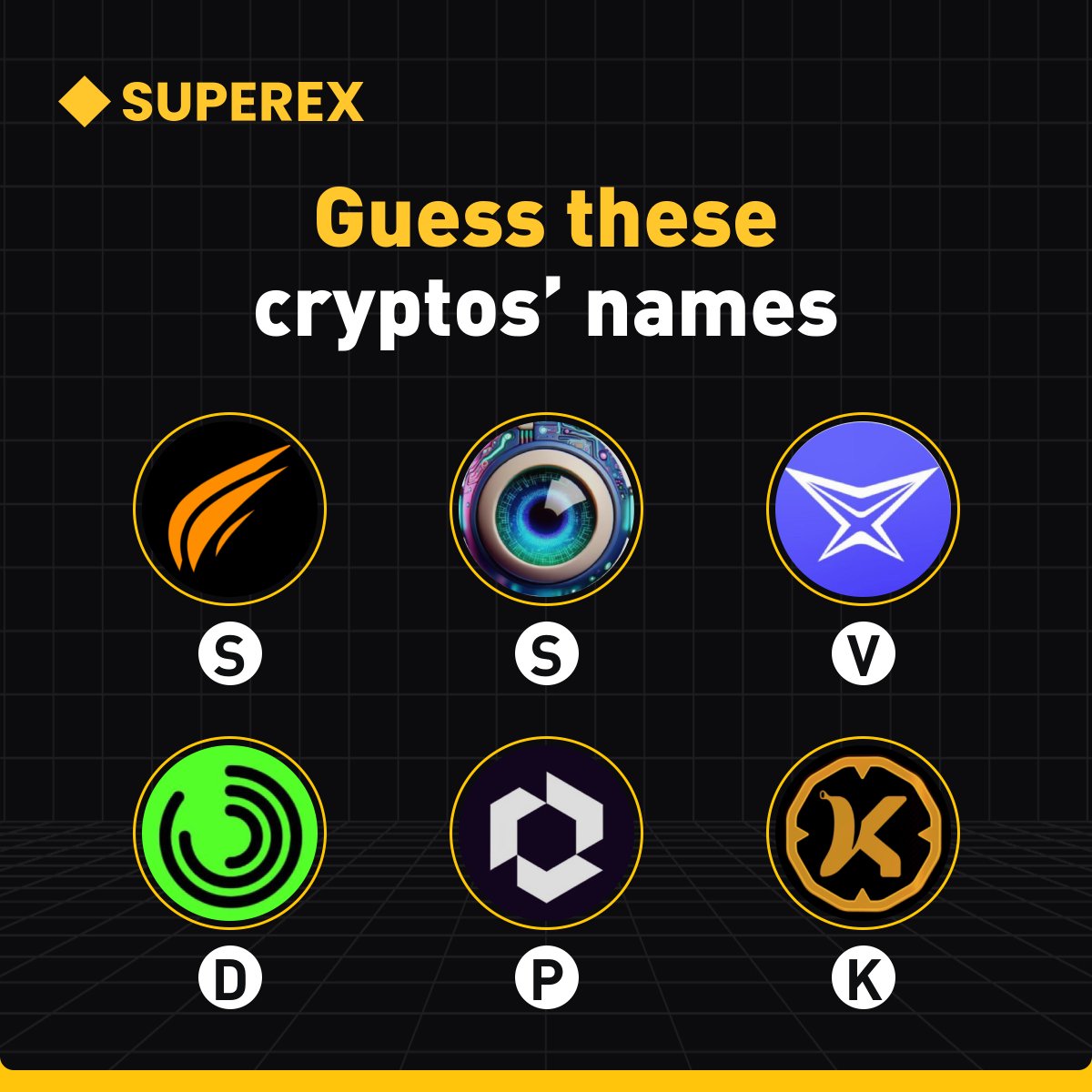 Guess these #crypto's names👀 $100 worth of futures trading fee coupons to #giveaway to 10 people! $10 coupon each.💰 1⃣Follow @SuperExet and @SCS_CHAIN 2⃣Comment your answers below & tag 3 friends