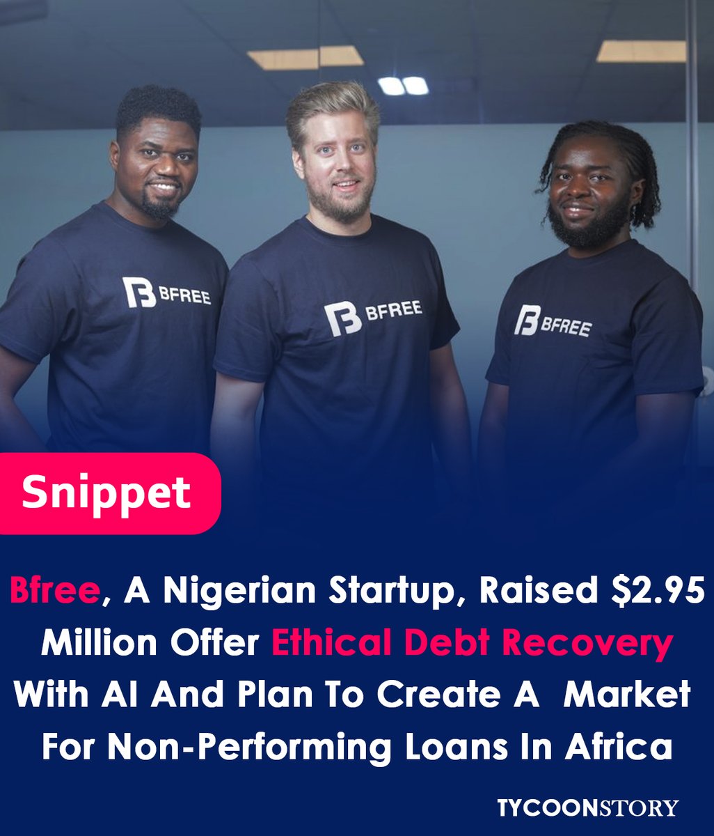 Nigerian startup Bfree uses AI and ethical practices to collect debt
#ethicaldebtcollection #AI #fintech #Africa #debtrecovery #nonperformingloans #Bfree #financialservices #financialinclusion #alternativefinance #scalablebusiness @bfree_global