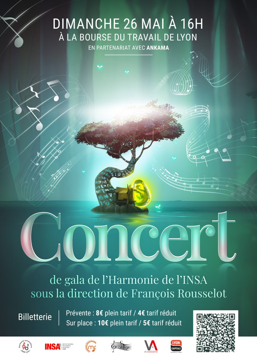 L'harmonie de l'INSA vous invite à son concert de gala à la Bourse du Travail de Lyon, le dimanche 26 mai à 16h ! Billetterie : helloasso.com/associations/h… Evènement Facebook : fb.me/e/3MBFvTmTU @insadelyon @AnkamaGames @DOFUSfr @CMF_musique @grandlyon