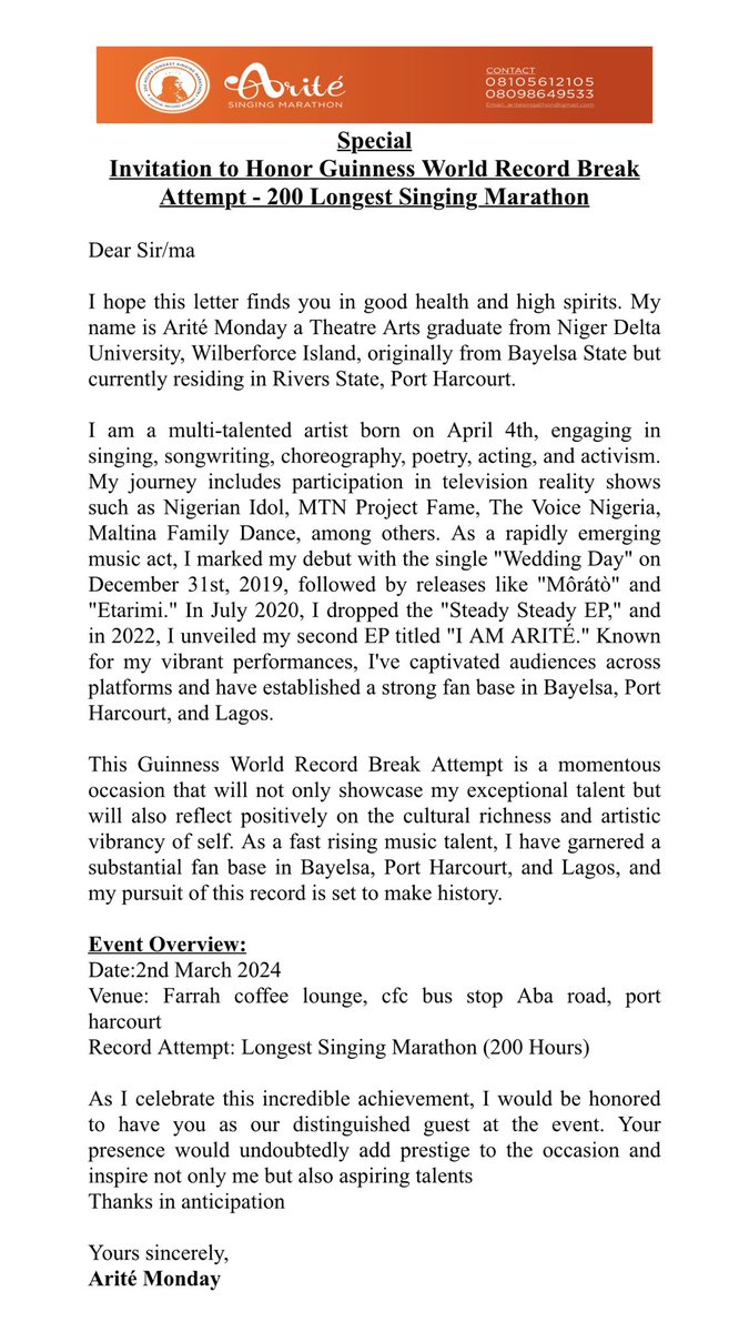 Hello beautiful people 🥰
The pre event is tomorrow, an experience I anticipate and would love to share with you all💜
#aritemusic
#aritesingingingmarathon
#200hours
#GuinnessWorldRecord
