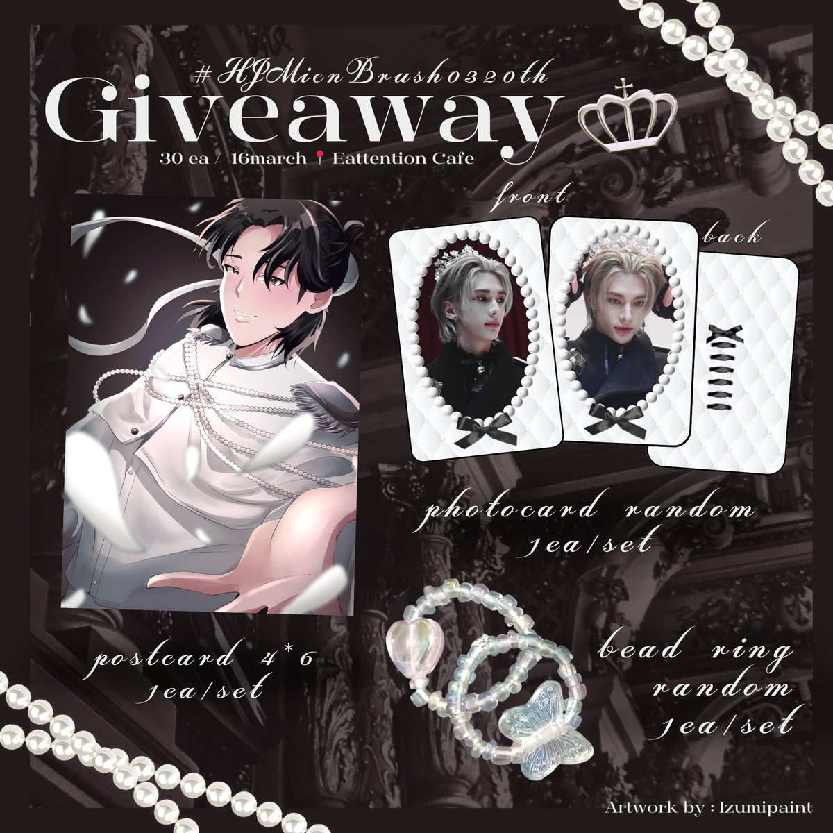 blackearsmiffy's tweet photo. ! pls rt ❥ #和泉のプレゼント !
#HJMicnBrush0320th #Giveaway
† 𝓪𝓮𝓼𝓽𝓱𝓮𝓽𝓲𝓬 𝓹𝓻𝓲𝓷𝓬𝓮
➿️16 Mar / 30 set
at Eattention Cafe @hj_micnbrush
❀⊱┄┄┄┄┄┄┄┄┄⊰❀
tag : #HJMicnBrush0320th
#Hyunjin #HappyHyunjinDay #StaytistTH #ตลาดนัดเด็กหลง กอว ของแจก https://t.co/RN90z4fzWx