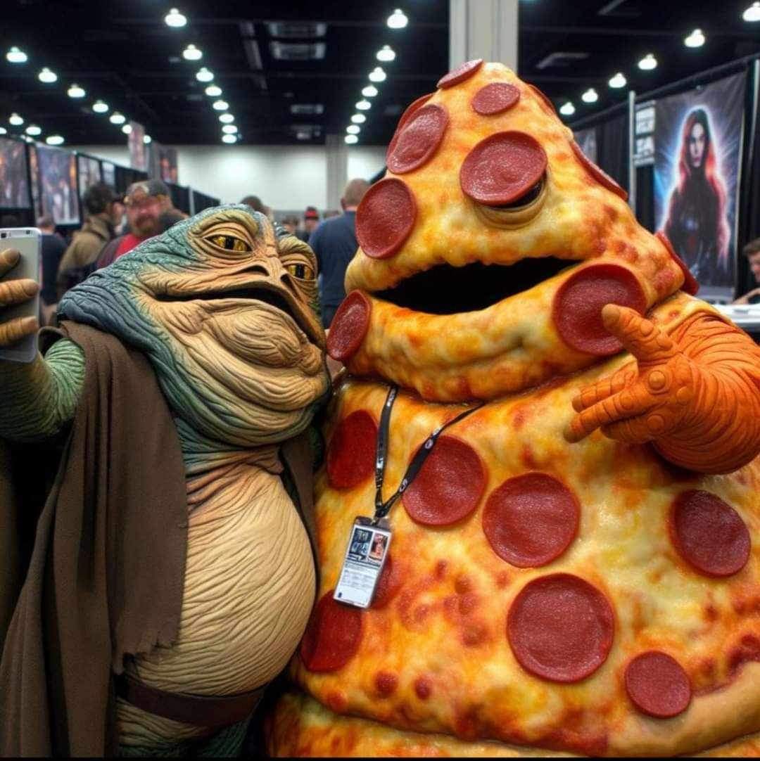 Darth_Lehrer's tweet photo. Rare picture of Jabba and his brother Pizza Hut. (source: Internet) https://t.co/Sw18UhETlO