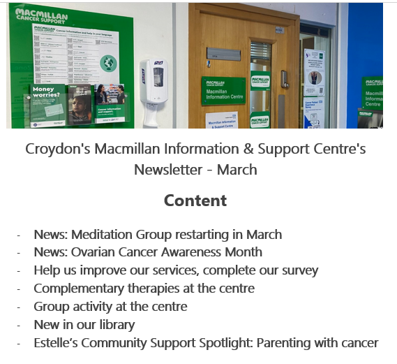 Discover our #March newsletter 👉 rb.gy/zo88fh. We are delighted to be able to offer more & more support to all affected by #cancer in #Croydon & with your help we will continue to grow. Please RT #Healthandwellbeing #cancersupport #personalisedcare #LWBC #HereForYou