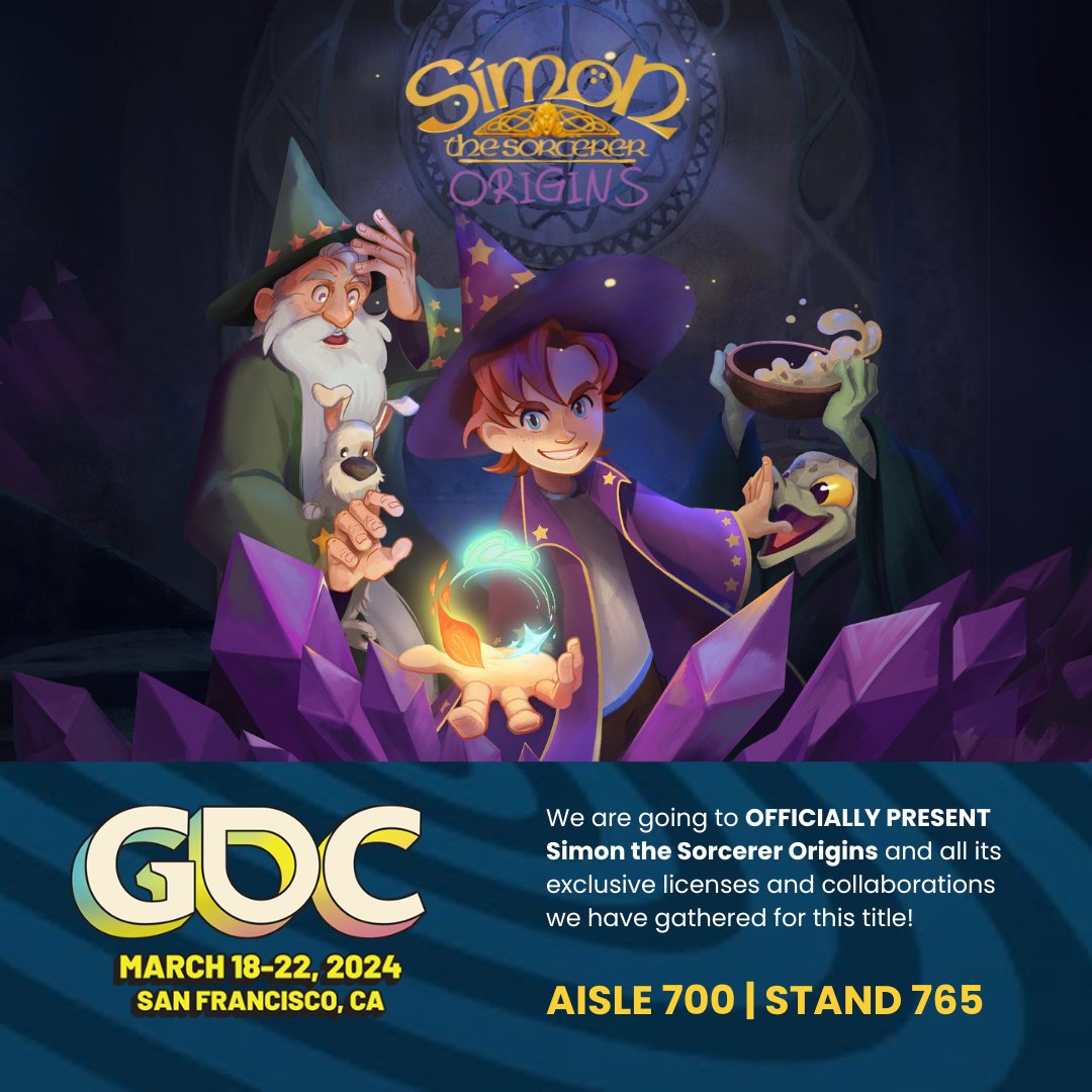 We are glad to tell you that the Smallthing Studios team is ready for GDC! 
We are going to OFFICIALLY PRESENT Simon the Sorcerer Origins and all its exclusive licenses!
.
Let's chat at Stand 765, Aisle 700 - see you there!