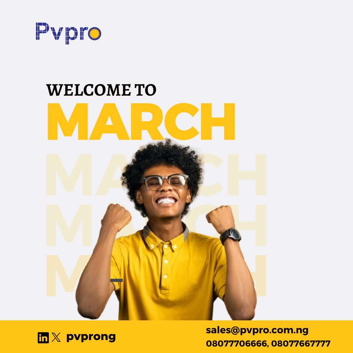 Happy New Month! 🎊 

Welcome to the month of March and here's us wishing you a beautiful month filled with outstanding breakthroughs and unforgettable experiences.

Make every moment count! 
#newmonth Lagos  #march Enugu  #pvpro Imo #renewableenergysolutions abia