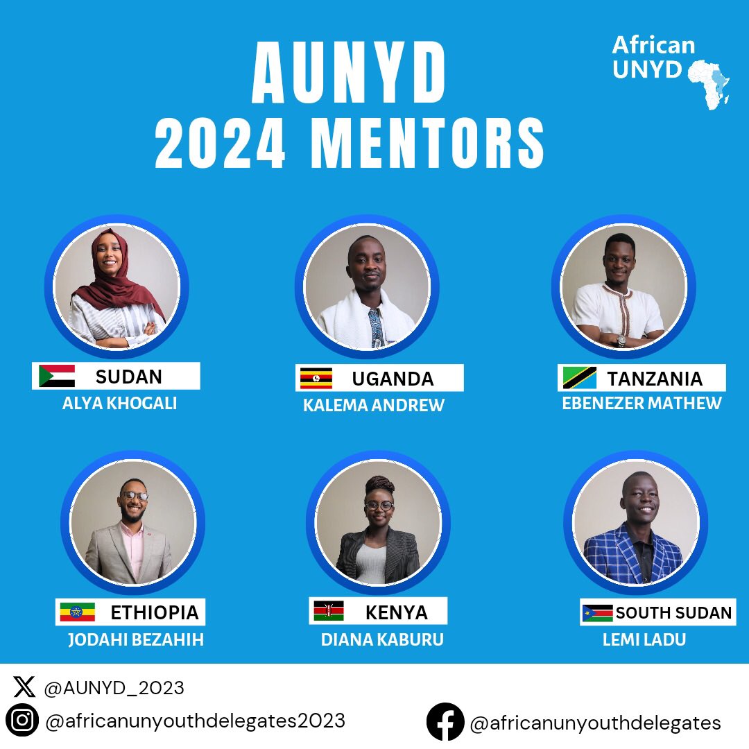 Meet our AUNYD 2024 Mentors!🎊 Our mentors were previously AUNYD Delegates & Representatives last year or the year before, this year they will be responsible for monitoring the implementation of outreach campaigns, linking delegates and fellows.