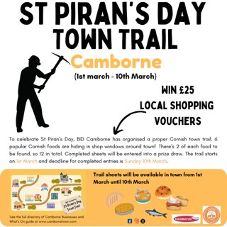 Will you be taking part in Camborne's St Piran's Day Town Trail? #stpiransday #Kernow #Cornwall #Camborne
