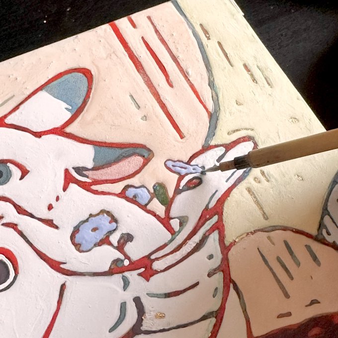 優しい色合いのとりさんとうさぎさん制作中#日本画 