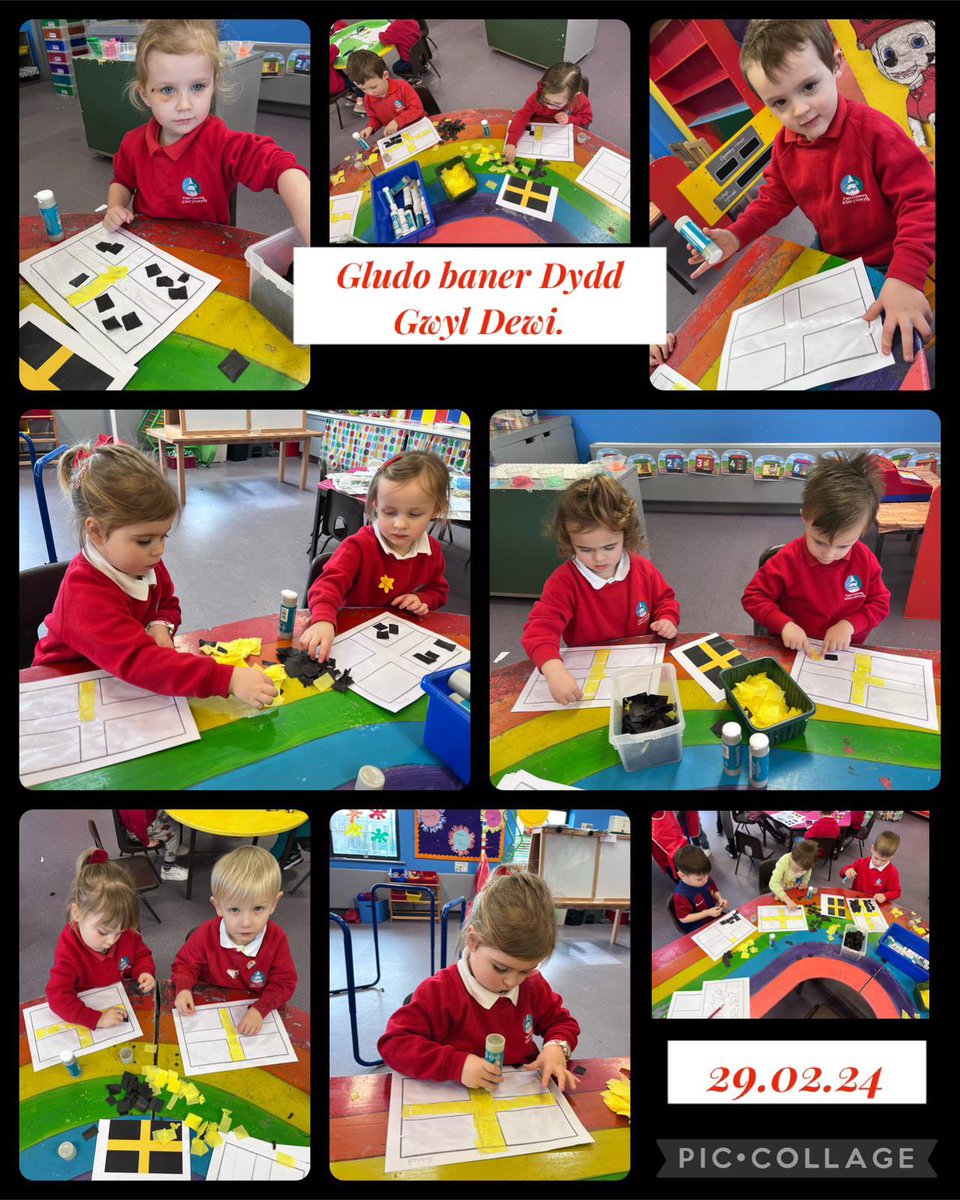 Dydd Gwyl Dewi Hapus! Rydym wedi bod yn brysur iawn yr wythnos yma
✂️ Torri a gludo lluniau Mr Urdd, Sali Mali, y ddraig goch, cawl a chennin pedr
🏴󠁧󠁢󠁷󠁬󠁳󠁿 Baner Cymru a Dewi Sant
🎨 Peintio Cennin Pedr 
🎵 Canu a dawnsio i ganeuon Cymreig.  Gwisgoedd hyfryd heddiw! Smart iawn 💚❤️🤍