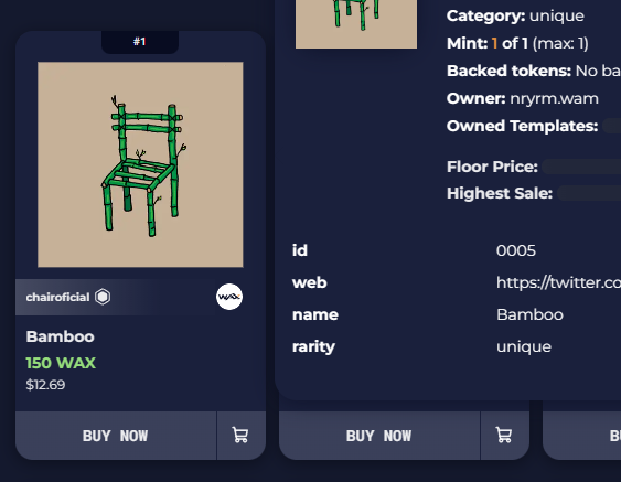 Chair number #5 for sale for 150 wax? 
wax.atomichub.io/market/sale/wa…