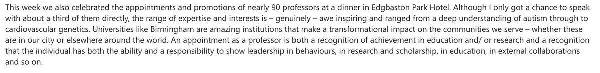 Lovely to see a nod to this week's (surprisingly brilliant!) dinner for newly appointed/promoted Professors at UoB in the Vice Chancellor's weekly email! And I'm taking full credit for the mention of 'deep knowledge of autism' after our very nice chat 🥰