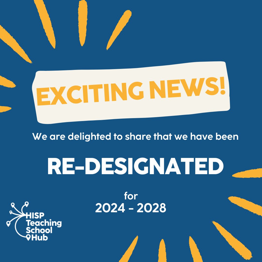 HISP_TSHub's tweet image. We are delighted to share the news that HISP Teaching School Hub has been successfully re-designated for 2024-2028. #heretostay #teachingschoolhubs

We look forward to continuing to deliver the golden thread of teacher professional development across our regions . #goldenthread