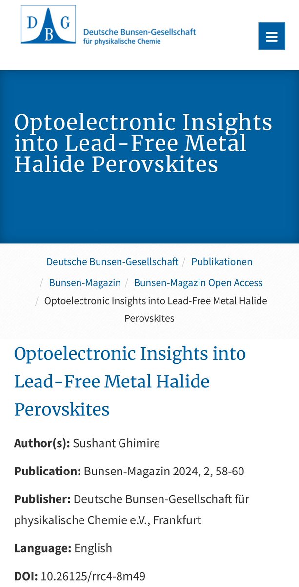 A brief account of our work on lead free metal halide perovskites is now online! Interested can read/download..Its open access!! #OpenAccess #Perovskites #Nanocrystals 
bunsen.de/bmo/optoelectr…