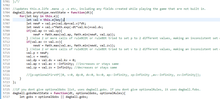 DagBallGame's tweet photo. Each dimension in CPU, such as the y position or team or blueness, will update p/position and v/velocity using 7 temp vars each: dp and dv (change of those), kv (velocity decay), ap and zp (the min and max to set p to directly),  av and zv min and max set velocity https://t.co/ubGUPYhhDO