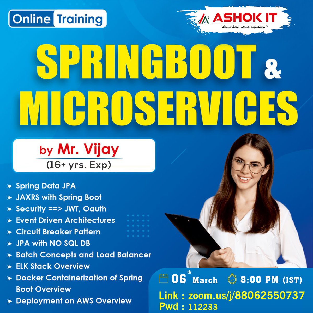 ashokitschool's tweet image. 🛑 Spring Boot & Microservices 🛑
✍️ Enroll Now : bit.ly/3NNQPRS
👉 Free Demo On 06th-Mar @ 08:00 PM IST
👉 Follow Our WhatsApp Channel : bit.ly/4565QED
#SpringBootcourse #SpringBootMicroservicesOnlineTraining #SpringBootMicroservicesOnlineCourse