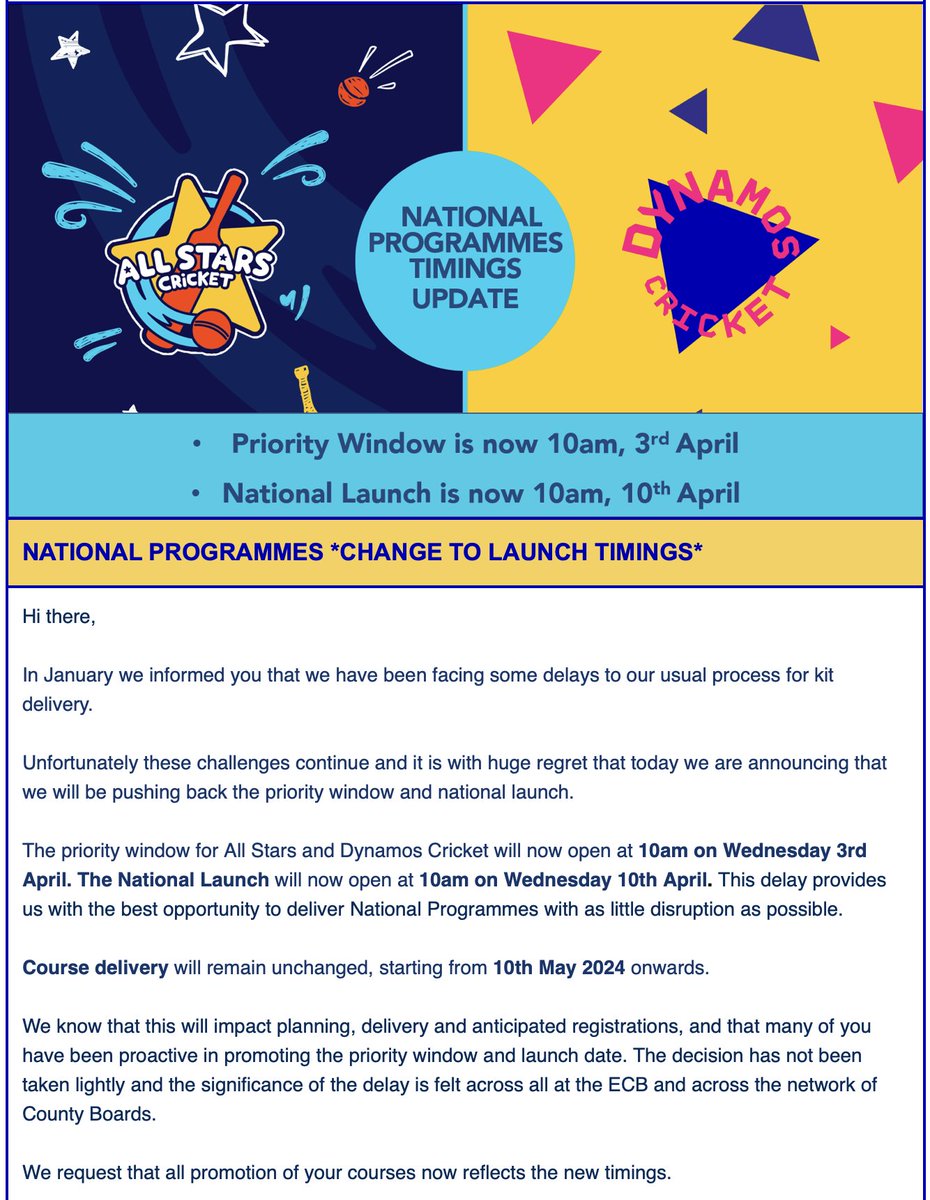 National Programmes .. delay with launch. You can still load your programmes, but try not to start before 10th May !!