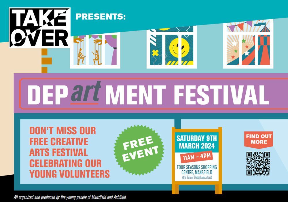 Head to Mansfield on 9 March and you'll find DepARTment Festival - a FREE creative arts festival co-created by young people in the area Organised by #ACESupported @CaptivateEd, @NottsLibraries, @FirstArtProject, @WeAreNonsuch and @NewArtExchange buff.ly/4bSabQn