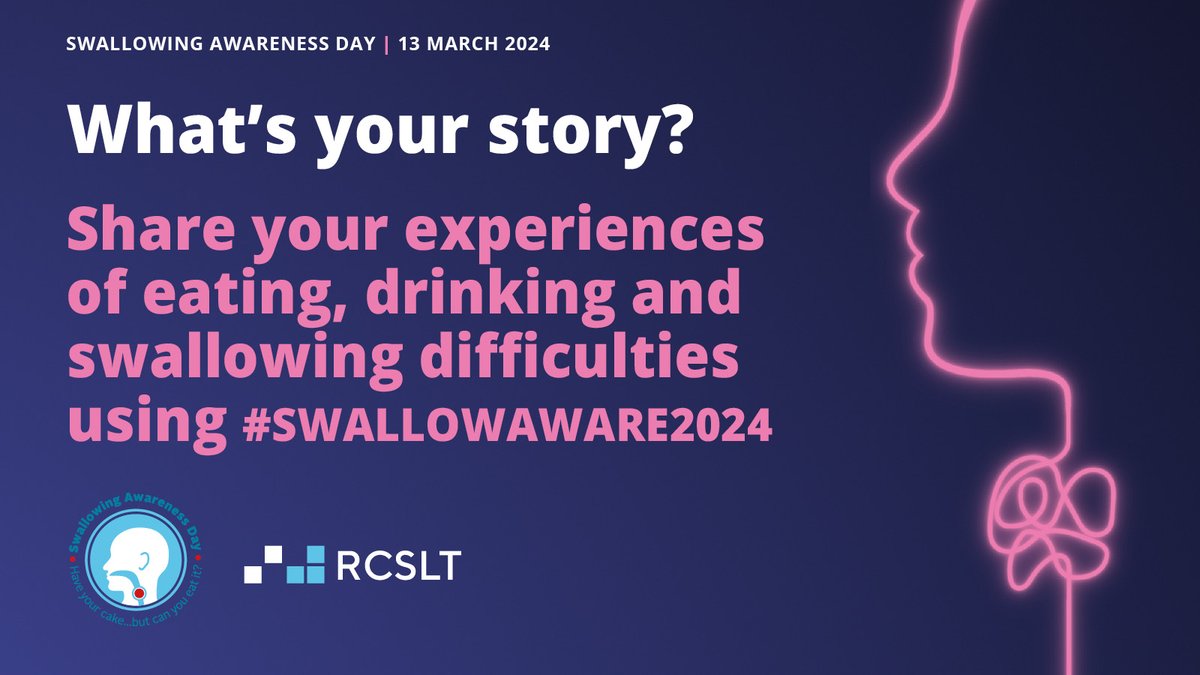 Tomorrow, 13/3, is Swallowing Awareness Day &amp; we’ll be highlighting people’s eating, drinking &amp; swallowing difficulties. We can’t wait to hear your stories - tag <a href="/RCSLT/">RCSLT 💙</a> &amp; use #SwallowAware2024 &amp; #NHWeek: rcslt.org/events/swallow…
<a href="/NHWeek/">N&H Week</a>