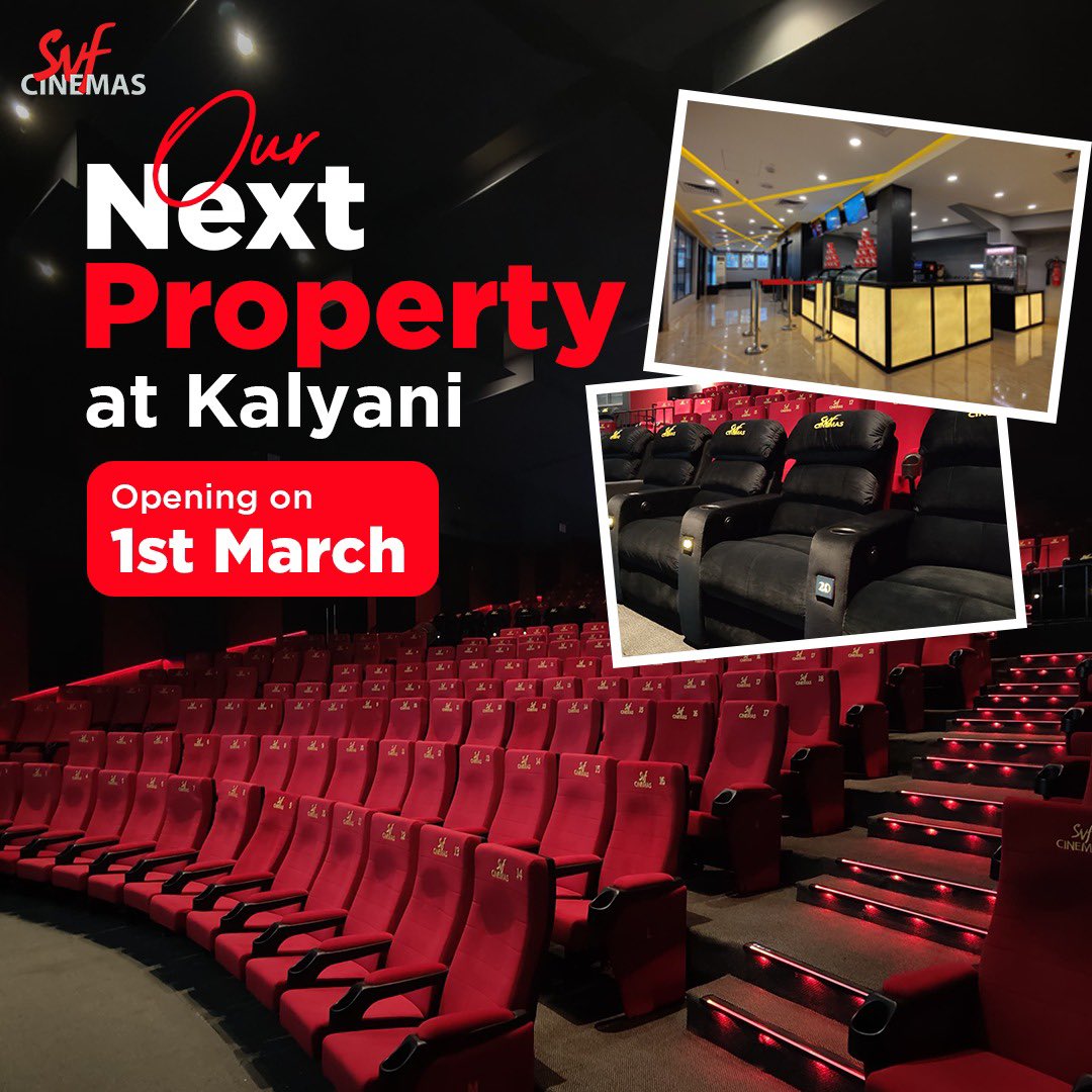SVF CINEMAS’ 40th SCREEN OPENING TODAY... #SVFCinemas opening new screen at #Kalyani on 1st March 2024...
Films now playing at the newly opened Property:
⭐️ #Kabuliwala 
⭐️ #TeriBaatonMeinAisaUljhaJiya [HI]
⭐️ #Article370 [HI]

Book now 🔗 in.bookmyshow.com/buytickets/svf…