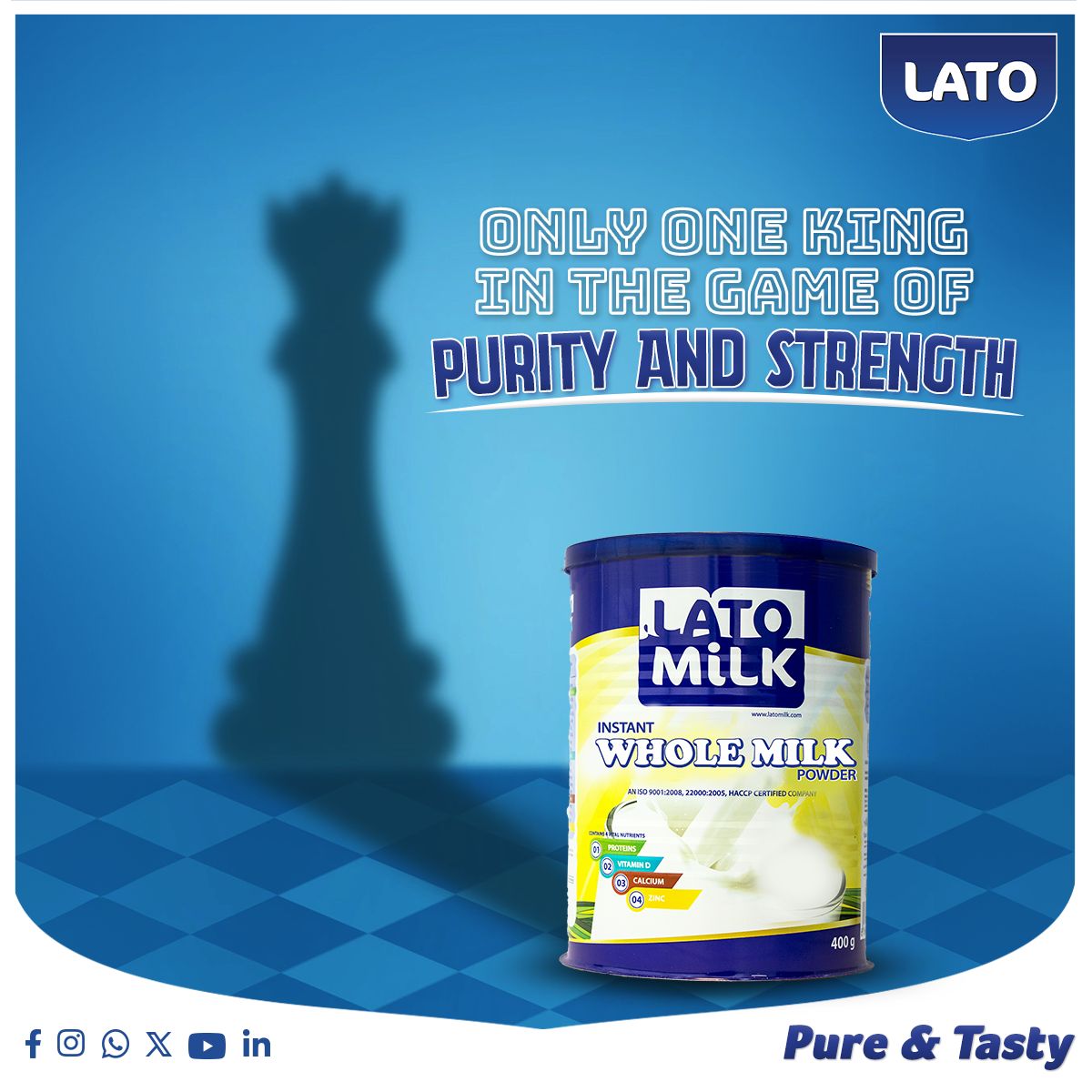 Elevate your mornings with the true king in the world of milk powders! Unleash the power of purity and strength in every sip. Indulge in the wholesome nutrition that reigns supreme. 👊💪 Say goodbye to compromise, and make #Lato your daily throne of nutrition! #LatoMilk