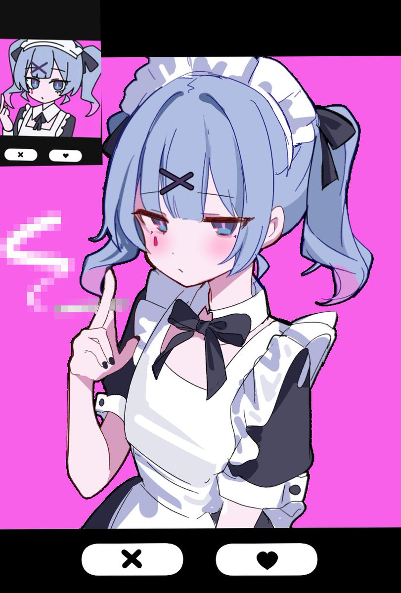1girl maid twintails middle finger maid headdress blue eyes blue hair  illustration images