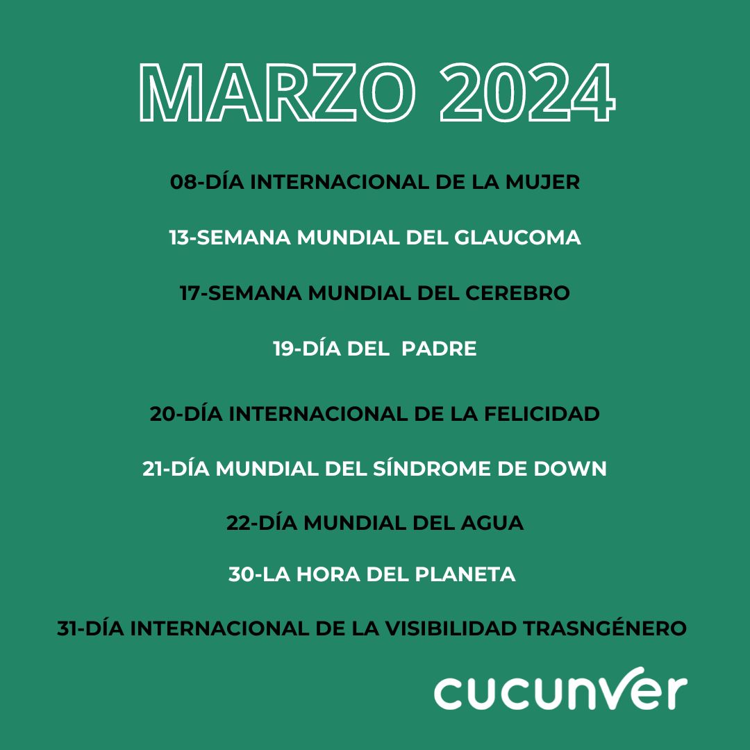 👀 En un abrir y cerrar de ojos nos hemos plantado en marzo. 

Un  mes en el que destacan los días mundiales relacionados con el medio  ambiente como el día mundial del agua, día mundial de los bosques, o la  hora del planeta.

¡Vamos a por marzo!

#cucunver #TercerSector