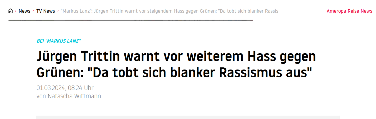 Ordnet man #DieGruen als Sekte oder gar als Religion ein, ist der Begriff #Rassismus vielleicht richtig gewählt.

Andernfalls betreibt Herr #Trittin hier #Populismus