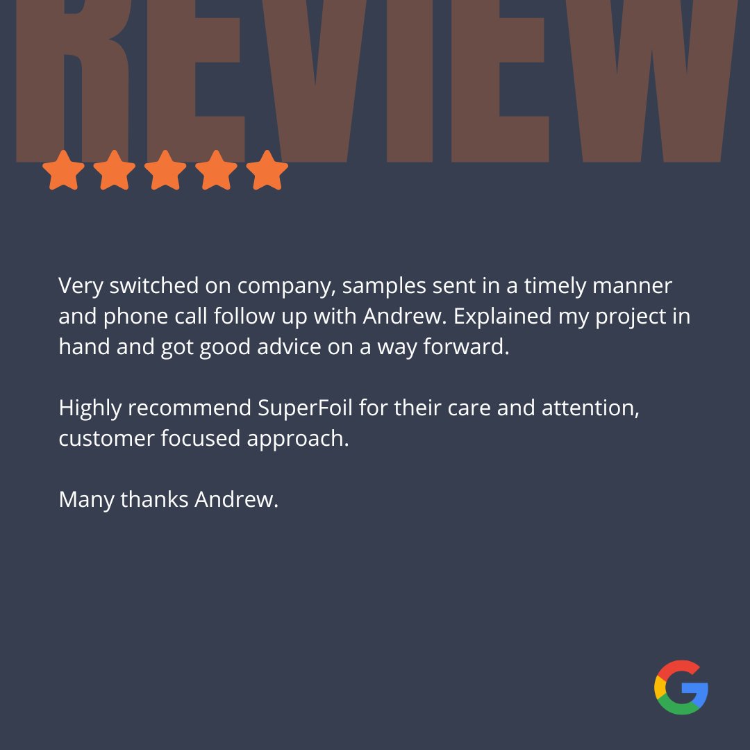 🌟"Highly recommend SuperFOIL for their care and attention, customer focused approach."🌟 Great work Andrew!