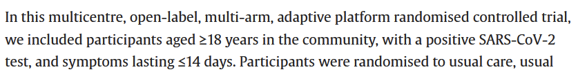 sudokuvariante's tweet photo. Principle trial: https://t.co/Oti5RwGfCf
They tried to recrute late stage patients (like #Activ6 trial) to hide positive results, but, even if the treatment was delayed compared to molnupiravir/paxlovid RCTs, they kinda failed, and then tried to hide significant positive data. https://t.co/VUAdy653yp