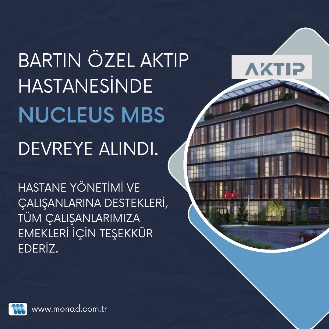 Özel Aktıp hastanesinde Nucleus MBS devreye alındı.
#monadyazilim #aktiphastanesi