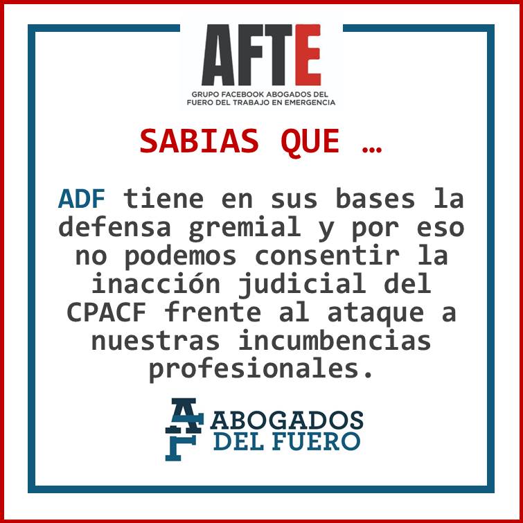 ¿Sabías que la ADF tiene en sus bases la defensa gremial y por eso no podemos consentir la inacción judicial del CPACF frente al ataque a nuestras incumbencias profesionales?