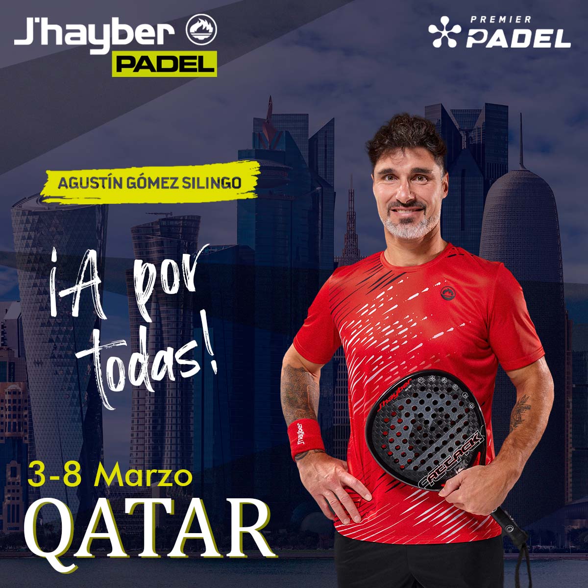 ¡Torneo de <a href="/premierpadel/">Premier Padel</a> en Qatar! 🇶🇦
Del 3 al 8 de marzo <a href="/GOMEZSILINGO/">Agustin G. Silingo</a>  estará dándolo todo en Qatar.

Muchísima suerte, Agus. ¡A por todas! 😉

#JhayberTEAM