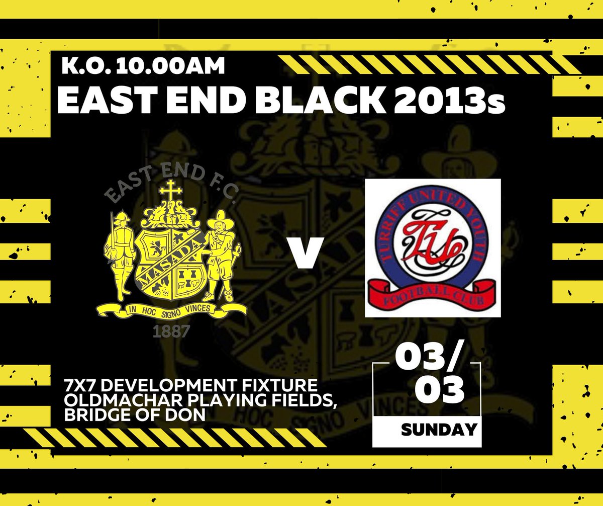 EastEndFCJuv's tweet photo. Our 3 2013 team are in action on Sunday at Oldmachar playing fields 🙌 in the 7v7 Development Fixtures.
Good luck teams and have fun! 🟡⚫️
#EEFC https://t.co/B0Dqk21nF8