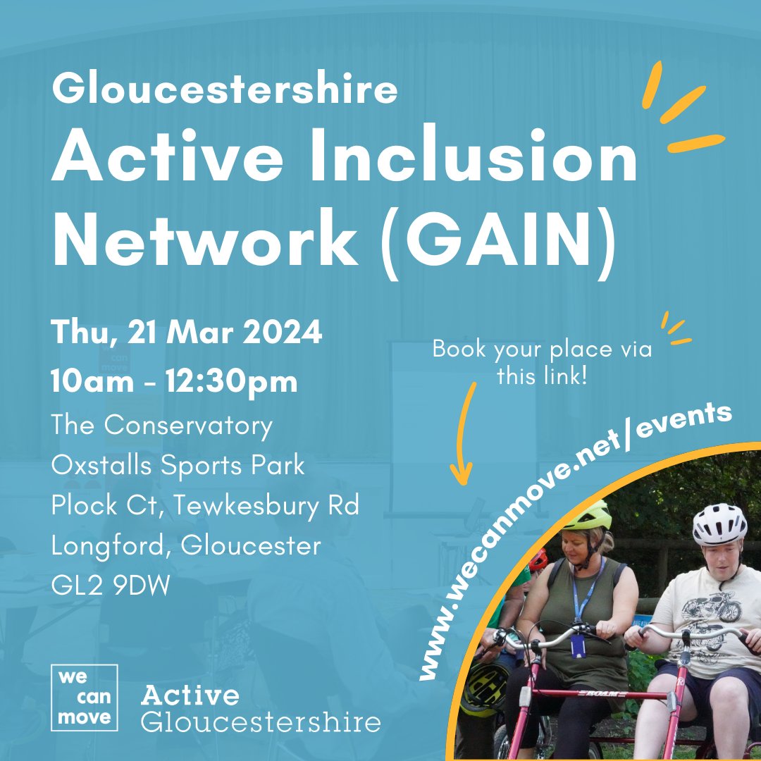 We would love for you to join us for the next Gloucestershire Active Inclusion Network where we discuss all things disability inclusion within physical activity and sport across the county!😀 To book your place and to find out more, head to: wecanmove.net/event/Gloucest…