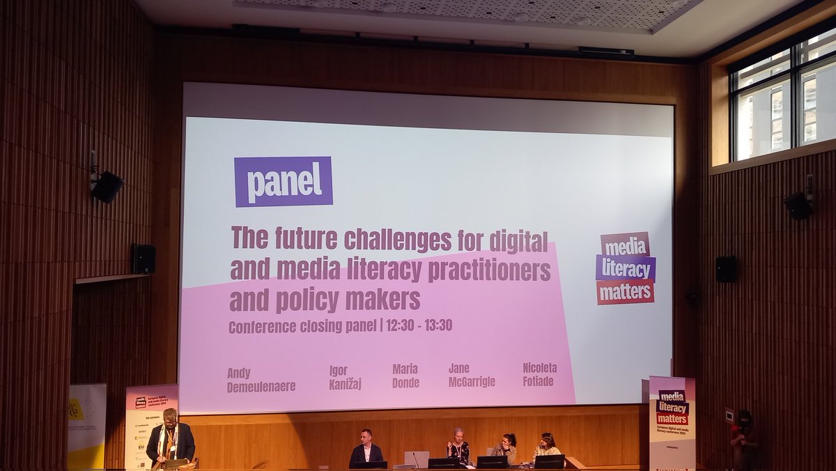 Shell86PR's tweet image. The closing panel of &apos;The European Digital &amp;amp; Media Conference&apos; in Brussels discuss the &apos;Future challenges for digital &amp;amp; media literacy practitioners &amp;amp; policy makers&apos;. 

#mlmatters #medialiteracy