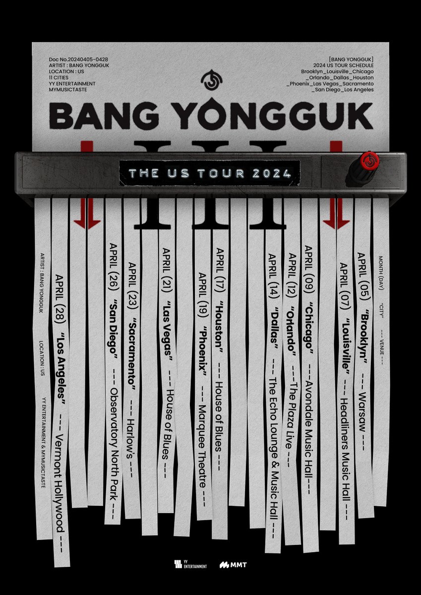 YYentertain's tweet photo. [📢Ticket OPEN]
BANG YONGGUK ‘III’ THE US TOUR 2024

Get tickets to see @BAP_Bangyongguk in the U.S!🇺🇸

🚨Tickets are now live!
🎫 https://t.co/BuHzeajtKQ

#BANGYONGGUK #방용국 #BANGYONGGUKinUS #BANGYONGGUK_IIITOUR https://t.co/E1Vjxuau98