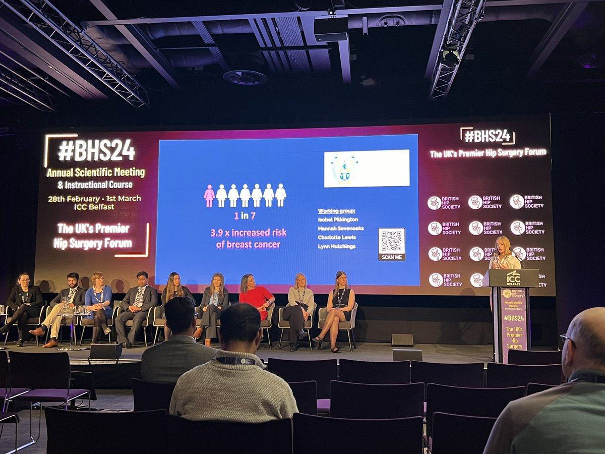 Brilliant update from <a href="/BritishHip/">British Hip Society</a> Culture &amp; Diversity at #BHS2024 female orthopaedic surgeons are at 4 fold risk of breast cancer - behaviour in theatre and use of better lead gowns can make a difference. Resources on this available here boa.ac.uk/standards-guid…