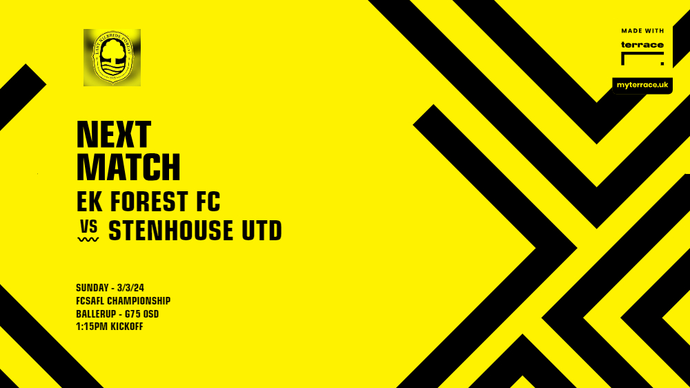 LEAGUE MATCH: EK Forest FC vs Stenhouse United

It's back to league duty this Sunday as we take on Stenhouse United. A good win last week means the boys are in good spirits coming into this Sunday.

📅 - 3/3/24
📌- Ballerup - G75 0SD
⌚️- 1:15PM KO

Mon the Trees!