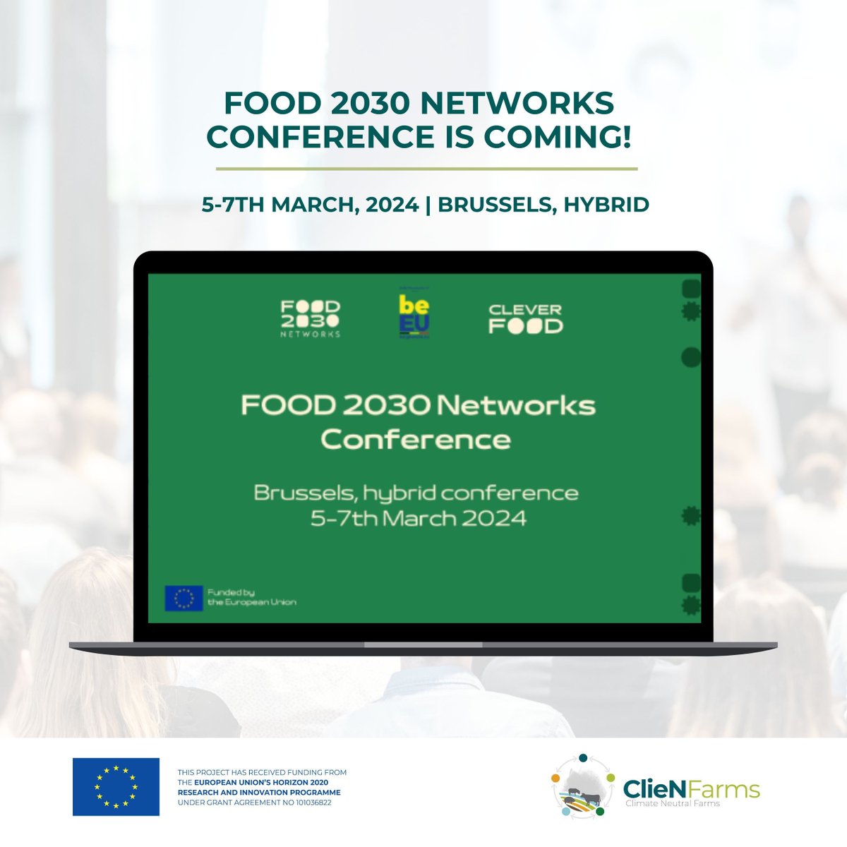 📆 ClieNFarms will be joining the #Food2030 networks conference next week. We look forward to meeting with other projects, innovators and policymakers to foster collaboration for a #sustainableagriculture and #foodsystem! Want to know more? 👉 buff.ly/49z2q0e