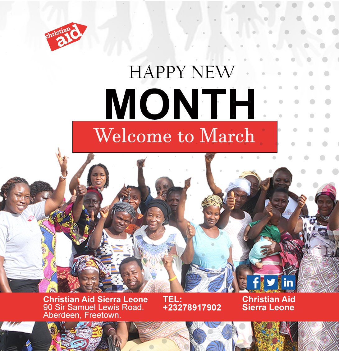 Happy New Month!

This month, we celebrate the power of women to change the world.
@Christian Aid Sierra Leone we believe that women's rights are human rights. Join us as we lift up women's voice and fight for a just future.

#marchforequality
#WomensHistoryMonth